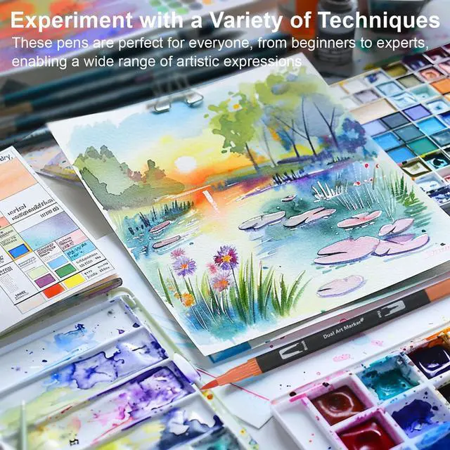 Alt view image 5 of 7 - Markers for Adult Coloring Books No Bleeding, Set of 36 Colors, Coloring Pens for Adults, Dual Brush Marker Pens with Fine & Brush Tips, Art Supplies for Drawing, Calligraphy, Sketching and Doodling.