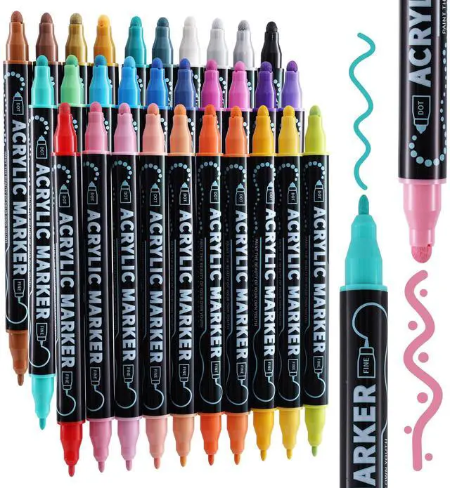 Main image of 30 Colors Dual Tip Acrylic Paint Markers, Dot & Fine Tip Acrylic Paint Pens for Rock, Wood, Fabric, Canvas, Glass, Scrapbook, Paper, Ceramic, Egg, DIY Craft Art Gift- Classroom&School Supplies