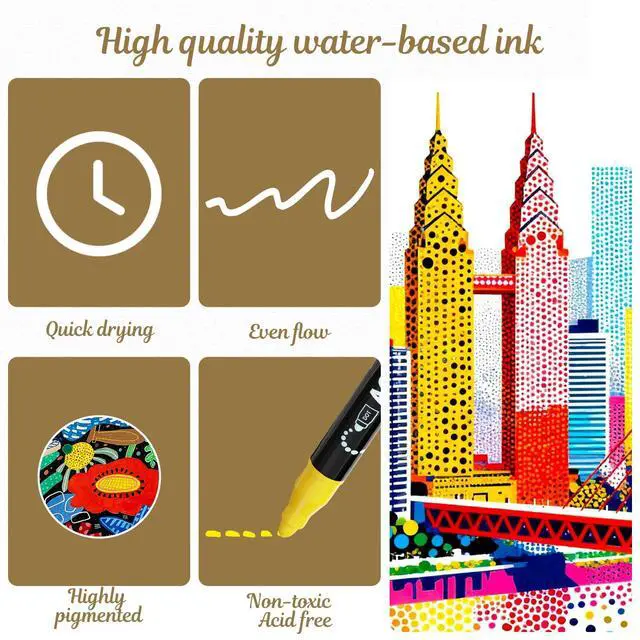 Alt view image 4 of 7 - 30 Colors Dual Tip Acrylic Paint Markers, Dot & Fine Tip Acrylic Paint Pens for Rock, Wood, Fabric, Canvas, Glass, Scrapbook, Paper, Ceramic, Egg, DIY Craft Art Gift- Classroom&School Supplies