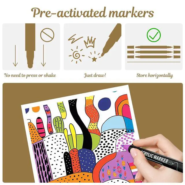 Alt view image 5 of 7 - 30 Colors Dual Tip Acrylic Paint Markers, Dot & Fine Tip Acrylic Paint Pens for Rock, Wood, Fabric, Canvas, Glass, Scrapbook, Paper, Ceramic, Egg, DIY Craft Art Gift- Classroom&School Supplies