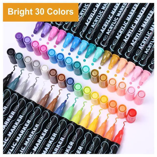 Alt view image 6 of 7 - 30 Colors Dual Tip Acrylic Paint Markers, Dot & Fine Tip Acrylic Paint Pens for Rock, Wood, Fabric, Canvas, Glass, Scrapbook, Paper, Ceramic, Egg, DIY Craft Art Gift- Classroom&School Supplies