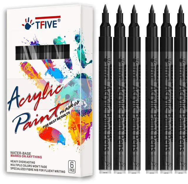 Main image of Black Marker Paint Pens - 6 Pack Acrylic Permanent Marker, 0.7mm Extra Fine Tip Waterproof Black Paint Markers for Art Project, Rock, Ceramic, Glass, Wood, Plastic, Metal, Canvas, DIY Craft