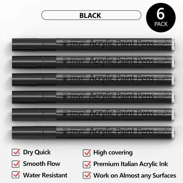 Alt view image 2 of 7 - Black Marker Paint Pens - 6 Pack Acrylic Permanent Marker, 0.7mm Extra Fine Tip Waterproof Black Paint Markers for Art Project, Rock, Ceramic, Glass, Wood, Plastic, Metal, Canvas, DIY Craft