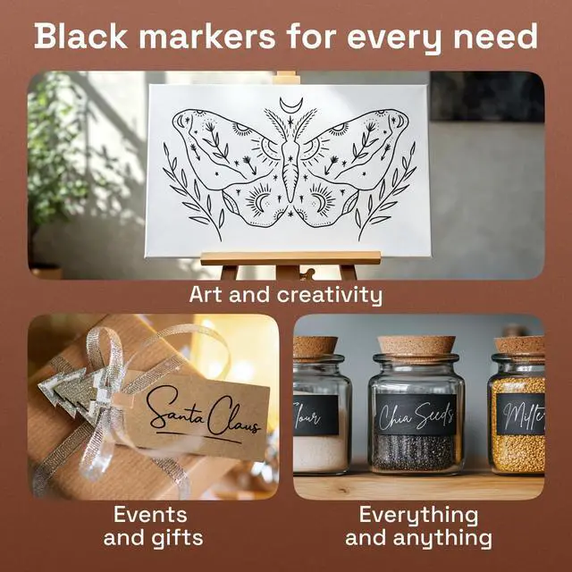 Alt view image 6 of 7 - 5 Black Paint Pen for Rock, Glass, Ceramic, Wood, Tire, Fabric, Metal, Canvas, Marking, Painting - Set of 5 Acrylic Paint Markers Water-based