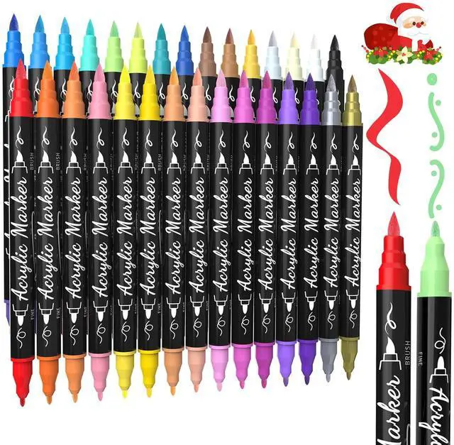 Main image of 30 Colors Dual Tip Acrylic Paint Markers, Premium Brush&Fine Acrylic Paint Pens for Rock, Wood, Paper, Fabric, Canvas, Glass,Ceramic,Egg,Scrapbook and DIY Crafts Supplies-Junk Journal Supplies