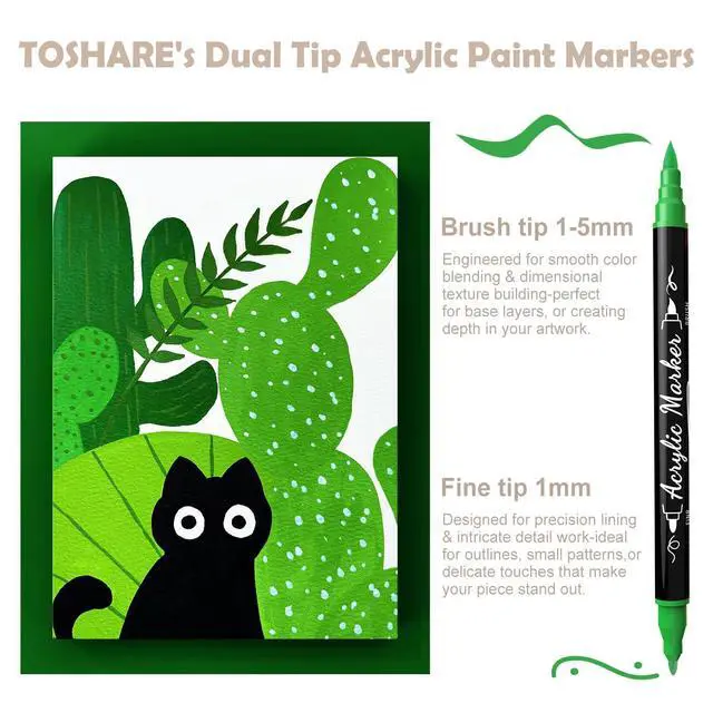 Alt view image 2 of 7 - 30 Colors Dual Tip Acrylic Paint Markers, Premium Brush&Fine Acrylic Paint Pens for Rock, Wood, Paper, Fabric, Canvas, Glass,Ceramic,Egg,Scrapbook and DIY Crafts Supplies-Junk Journal Supplies