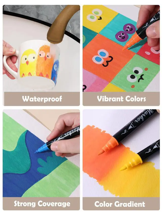 Alt view image 5 of 7 - 30 Colors Dual Tip Acrylic Paint Markers, Premium Brush&Fine Acrylic Paint Pens for Rock, Wood, Paper, Fabric, Canvas, Glass,Ceramic,Egg,Scrapbook and DIY Crafts Supplies-Junk Journal Supplies