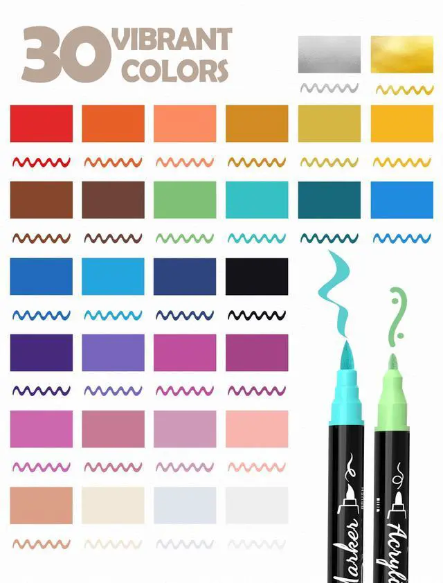 Alt view image 6 of 7 - 30 Colors Dual Tip Acrylic Paint Markers, Premium Brush&Fine Acrylic Paint Pens for Rock, Wood, Paper, Fabric, Canvas, Glass,Ceramic,Egg,Scrapbook and DIY Crafts Supplies-Junk Journal Supplies