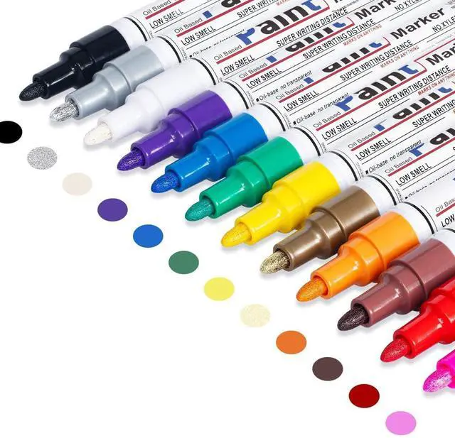 Main image of Oil Based Paint Pen, Permanent Paint Marker: Quick-Dry, Waterproof Marker Set of 12 for Rock Painting, Glass, Fabric, Ceramic, Wood, Metal, Mug, Plastic, Stone, Christmas Art Craft Supplies Kit