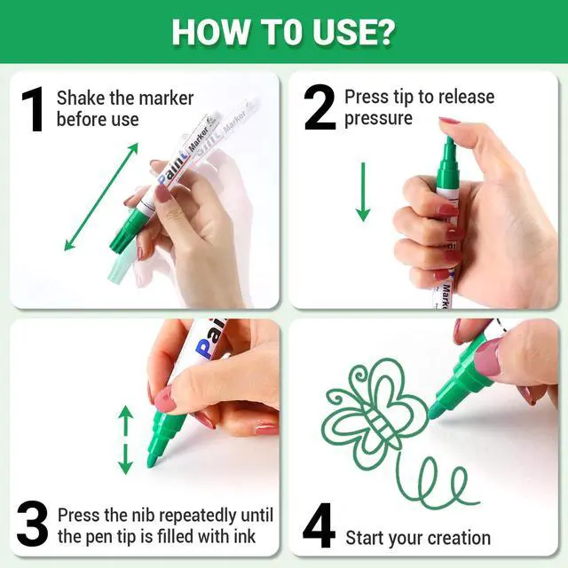 Alt view image 4 of 7 - Oil Based Paint Pen, Permanent Paint Marker: Quick-Dry, Waterproof Marker Set of 12 for Rock Painting, Glass, Fabric, Ceramic, Wood, Metal, Mug, Plastic, Stone, Christmas Art Craft Supplies Kit