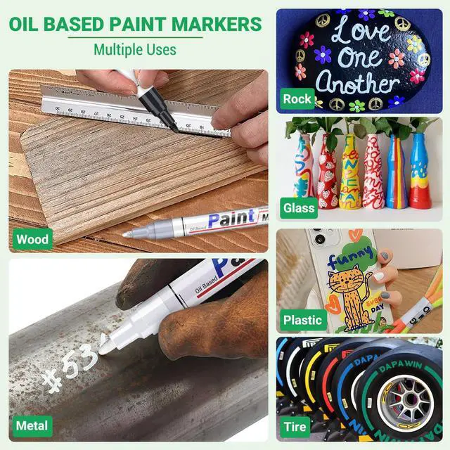 Alt view image 6 of 7 - Oil Based Paint Pen, Permanent Paint Marker: Quick-Dry, Waterproof Marker Set of 12 for Rock Painting, Glass, Fabric, Ceramic, Wood, Metal, Mug, Plastic, Stone, Christmas Art Craft Supplies Kit