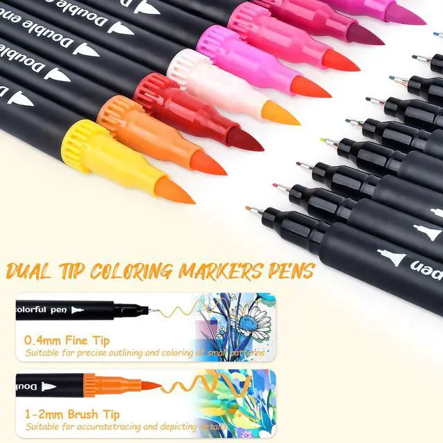 Alt view image 2 of 7 - 48 Colors Markers, Dual Tip with Fine Tip and Brush Tip Pens for Adult Coloring Book, Dual Brush Coloring Markers, Art Supplies Marker s Kit for Calligraphy, Drawing, DIY Crafts