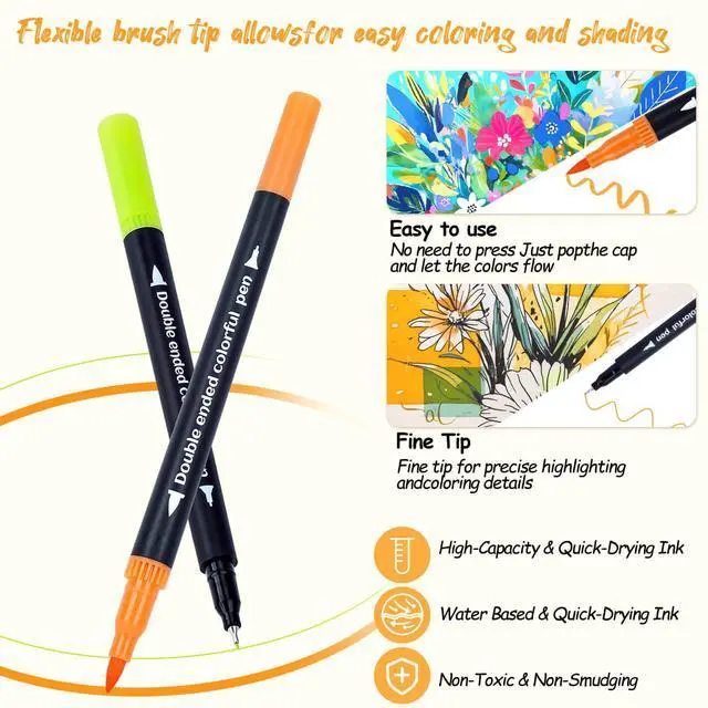 Alt view image 3 of 7 - 48 Colors Markers, Dual Tip with Fine Tip and Brush Tip Pens for Adult Coloring Book, Dual Brush Coloring Markers, Art Supplies Marker s Kit for Calligraphy, Drawing, DIY Crafts