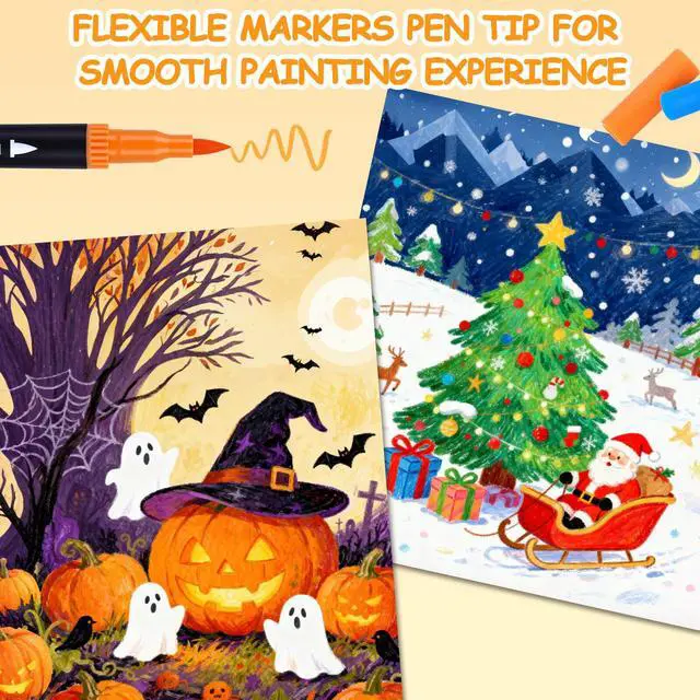 Alt view image 5 of 7 - 48 Colors Markers, Dual Tip with Fine Tip and Brush Tip Pens for Adult Coloring Book, Dual Brush Coloring Markers, Art Supplies Marker s Kit for Calligraphy, Drawing, DIY Crafts