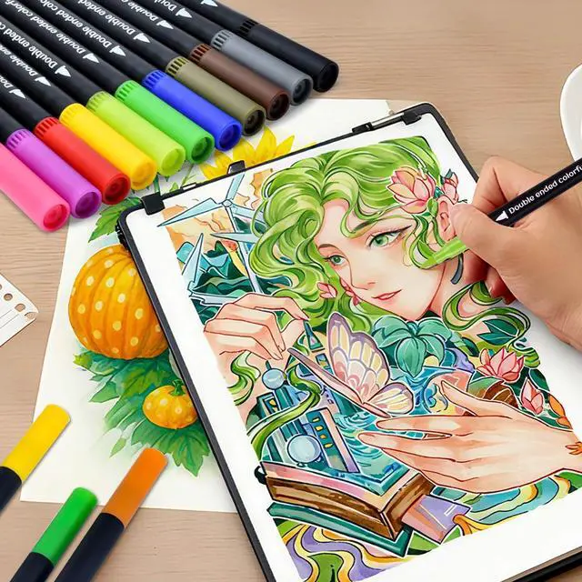 Alt view image 6 of 7 - 48 Colors Markers, Dual Tip with Fine Tip and Brush Tip Pens for Adult Coloring Book, Dual Brush Coloring Markers, Art Supplies Marker s Kit for Calligraphy, Drawing, DIY Crafts