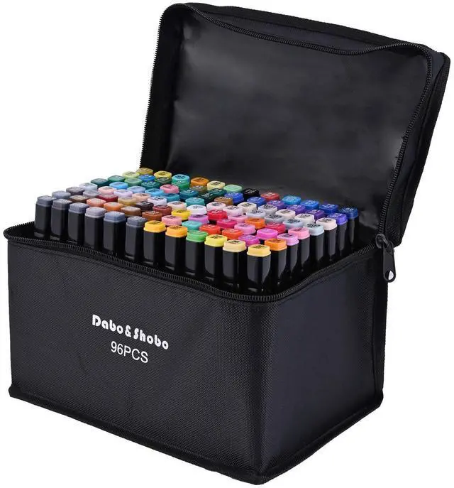 Main image of 96 Color Alcohol Marker Pen, Bright Permanent Markers For Coloring, Markers For Adults Coloring Book, Wide Chisel And Fine Tip, Dual Tip Design Equipped with Black Suitcase