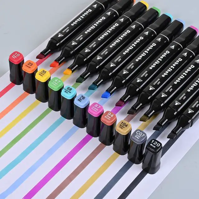 Alt view image 2 of 7 - 96 Color Alcohol Marker Pen, Bright Permanent Markers For Coloring, Markers For Adults Coloring Book, Wide Chisel And Fine Tip, Dual Tip Design Equipped with Black Suitcase