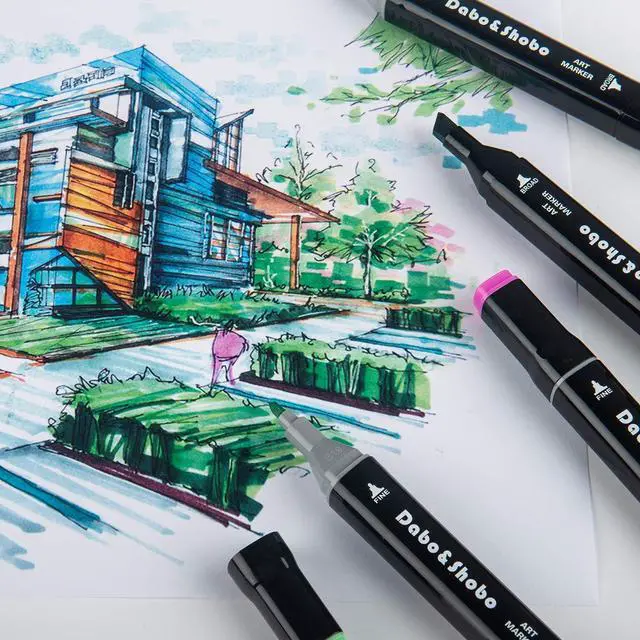 Alt view image 7 of 7 - 96 Color Alcohol Marker Pen, Bright Permanent Markers For Coloring, Markers For Adults Coloring Book, Wide Chisel And Fine Tip, Dual Tip Design Equipped with Black Suitcase
