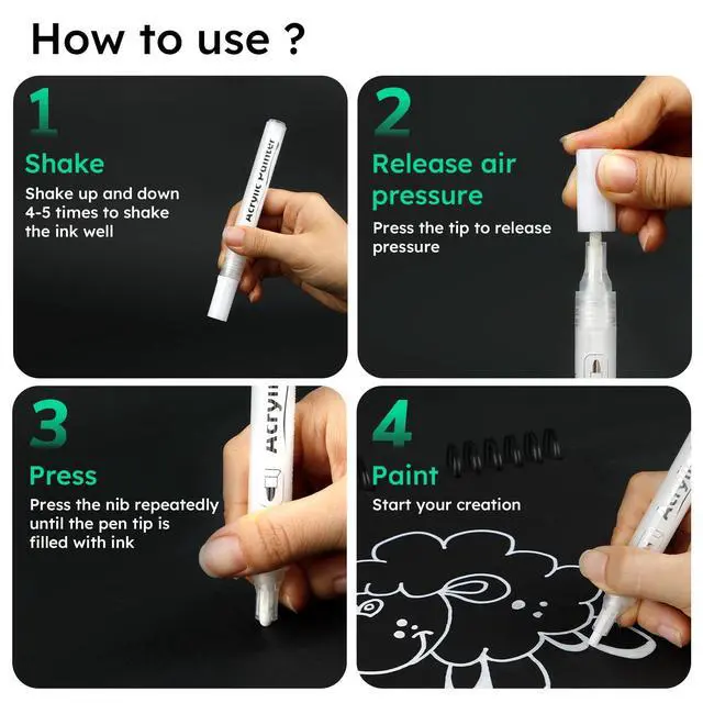 Alt view image 7 of 7 - White Acrylic Paint Markers, 8 Pack Acrylic White Paint Pen Sets for Rock Painting, Wood, Stone, Glass, Ceramic, Paper, Drawing, Art Projects, DIY Crafts, Water-Based ink, 2-3mm Medium Tip