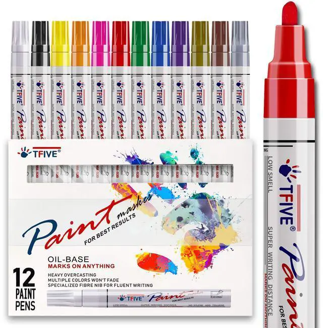 Main image of Paint Pens Paint Markers Never Fade Quick Dry and Permanent, 12 Color Oil-Based Waterproof Marker Pen Set for Rock Painting, Ceramic, Wood, Fabric, Plastic, Canvas, Glass, Mugs