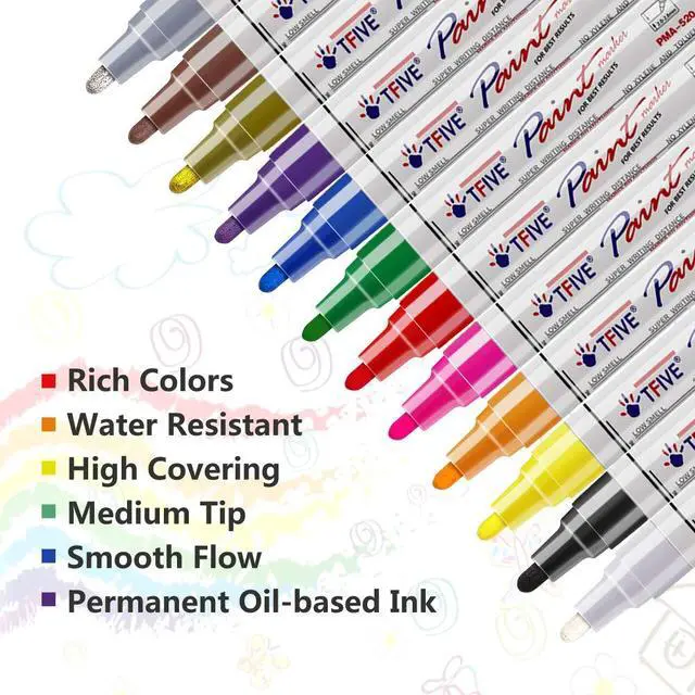 Alt view image 2 of 7 - Paint Pens Paint Markers Never Fade Quick Dry and Permanent, 12 Color Oil-Based Waterproof Marker Pen Set for Rock Painting, Ceramic, Wood, Fabric, Plastic, Canvas, Glass, Mugs