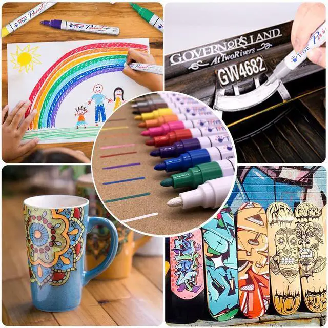 Alt view image 4 of 7 - Paint Pens Paint Markers Never Fade Quick Dry and Permanent, 12 Color Oil-Based Waterproof Marker Pen Set for Rock Painting, Ceramic, Wood, Fabric, Plastic, Canvas, Glass, Mugs