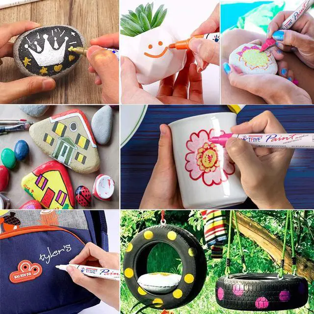 Alt view image 3 of 7 - Paint Pens Paint Markers Never Fade Quick Dry and Permanent, 12 Color Oil-Based Waterproof Marker Pen Set for Rock Painting, Ceramic, Wood, Fabric, Plastic, Canvas, Glass, Mugs