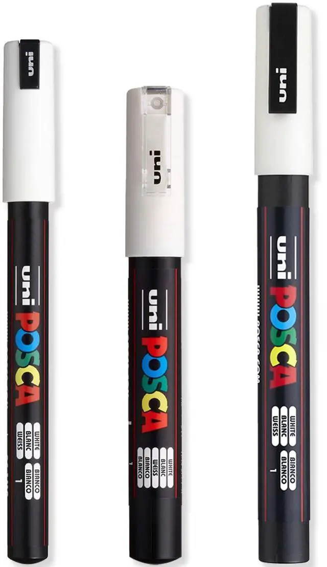 Main image of Ultra Fine to Fine Paint Marker Pens Set - PC-1MR, PC-1M, PC-3M - White Ink - Pack of 3