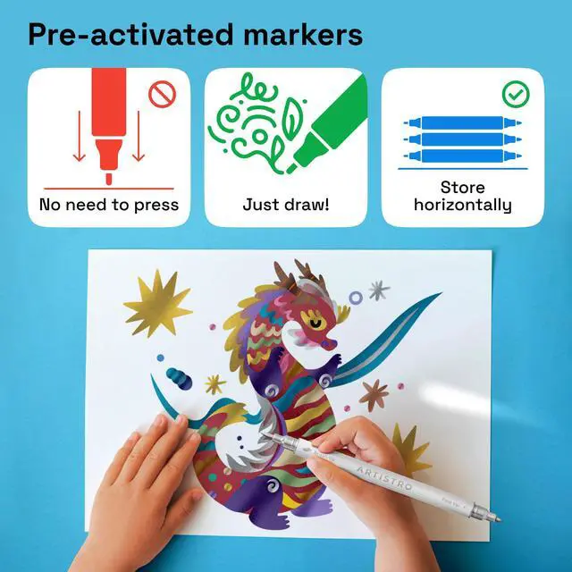 Alt view image 2 of 6 - 2 White Dual-Tip Acrylic Paint Pens - Multisurface Markers for Glass, Rock, Fabric, Wood, Plastic & More - 1 mm Fine & Brush Tips