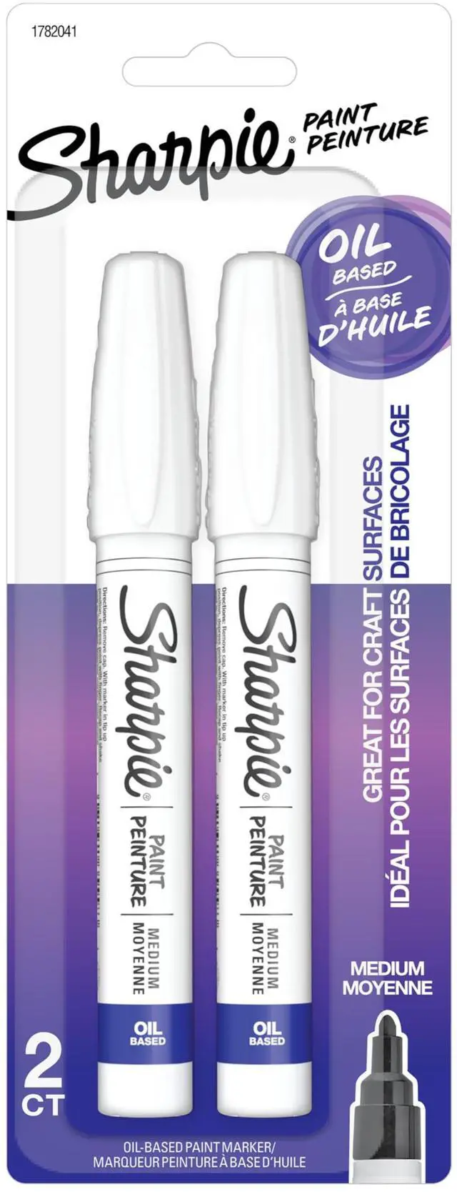 Main image of Oil-Based Paint Markers, Medium Point, White, 2 Count - Great for Rock Painting, Posters, Arts & Crafts, Window Art