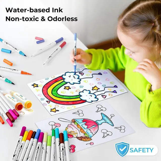 Alt view image 4 of 7 - Markers for Adult Coloring Books No Bleeding 60 Colors Coloring Markers Water-based Dual Tips Fineliner & Brush Drawing Pens Art Pens for Kids Adults Sketch Journal - Maui - White