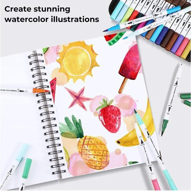 Alt view image 6 of 7 - Markers for Adult Coloring Books No Bleeding 60 Colors Coloring Markers Water-based Dual Tips Fineliner & Brush Drawing Pens Art Pens for Kids Adults Sketch Journal - Maui - White