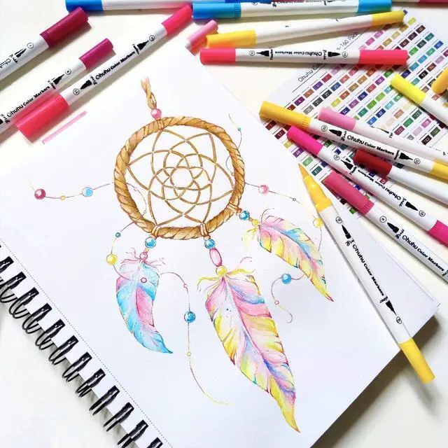 Alt view image 5 of 7 - Markers for Adult Coloring Books No Bleeding 60 Colors Coloring Markers Water-based Dual Tips Fineliner & Brush Drawing Pens Art Pens for Kids Adults Sketch Journal - Maui - White