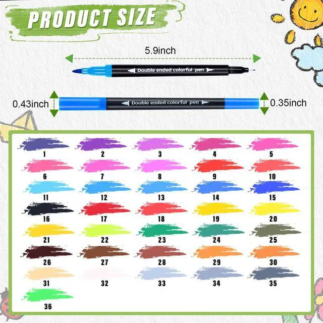 Alt view image 2 of 7 - 36 Colors Brush & Fine Dual Tip Art Markers Set for Adult Kids Coloring, Dual Tip Colored Pens Markers Quick Drying Without Fading ,Water Based Marker for Painting,Calligraphy, Doodling Journal