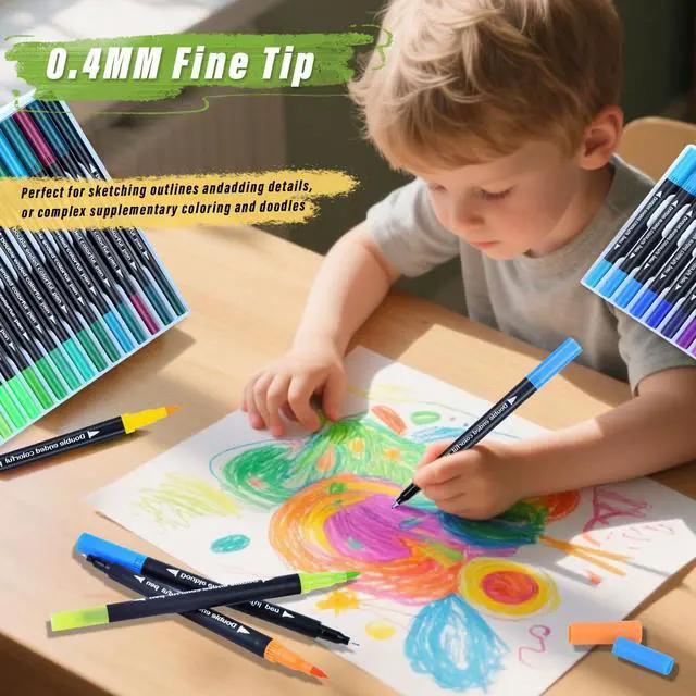 Alt view image 4 of 7 - 36 Colors Brush & Fine Dual Tip Art Markers Set for Adult Kids Coloring, Dual Tip Colored Pens Markers Quick Drying Without Fading ,Water Based Marker for Painting,Calligraphy, Doodling Journal