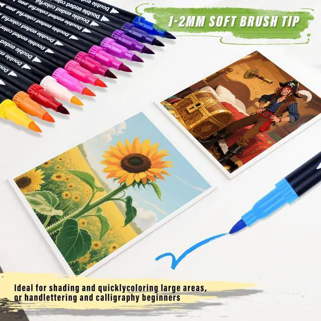 Alt view image 5 of 7 - 36 Colors Brush & Fine Dual Tip Art Markers Set for Adult Kids Coloring, Dual Tip Colored Pens Markers Quick Drying Without Fading ,Water Based Marker for Painting,Calligraphy, Doodling Journal