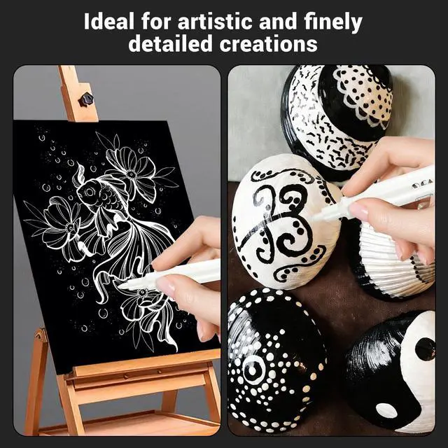 Alt view image 4 of 7 - Acrylic White Paint Pens - 8 Pack 2-3MM Medium Tip & 0.7MM Extra Fine Paint Marker for Rock Painting, Wood, Metal, Fabric, Plastic, Canvas, Glass, Ceramic, Diy Crafts, White Out Pen