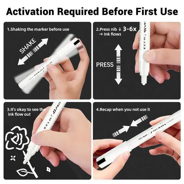 Alt view image 7 of 7 - Acrylic White Paint Pens - 8 Pack 2-3MM Medium Tip & 0.7MM Extra Fine Paint Marker for Rock Painting, Wood, Metal, Fabric, Plastic, Canvas, Glass, Ceramic, Diy Crafts, White Out Pen
