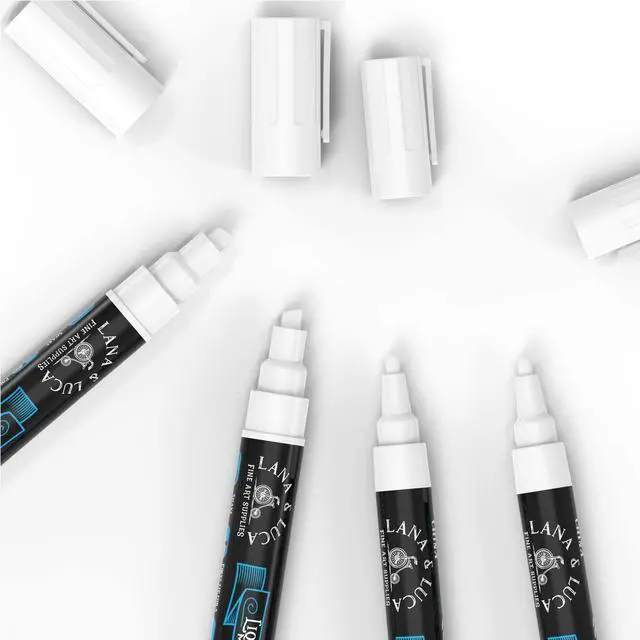 Alt view image 5 of 7 - Liquid Chalk Marker Pen - White Dry Erase Marker - Chalkboard Signs, Windows, Blackboard, Glass (6 Pack) 3-6mm Reversible Tip, 3-3mm Fine Tip