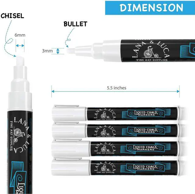 Alt view image 6 of 7 - Liquid Chalk Marker Pen - White Dry Erase Marker - Chalkboard Signs, Windows, Blackboard, Glass (6 Pack) 3-6mm Reversible Tip, 3-3mm Fine Tip