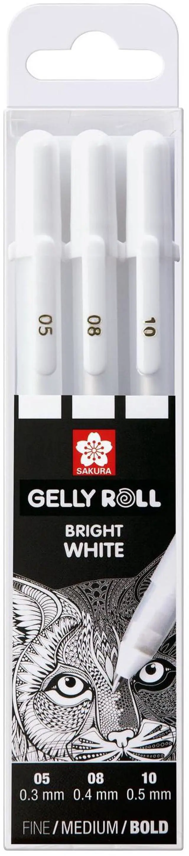 Main image of Gelly Roll Basic White Gel Pen Set of 3, Assorted Sizes | Opaque Pens for Highlights, Drawing & Crafts