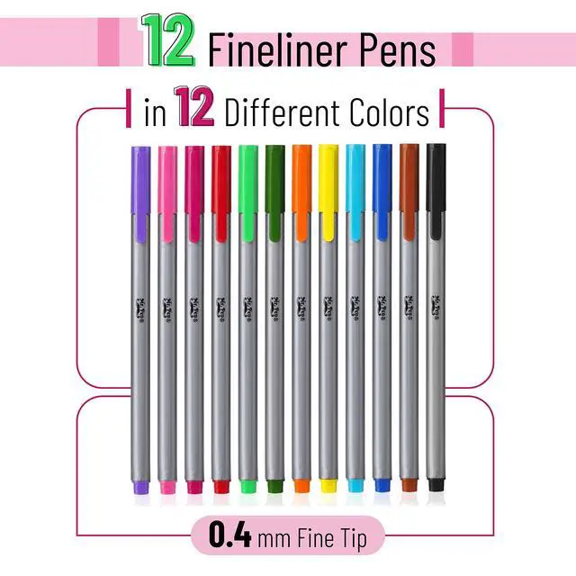 Alt view image 2 of 7 - Colored Fineliner Pens, 12 Pack, Fine Point