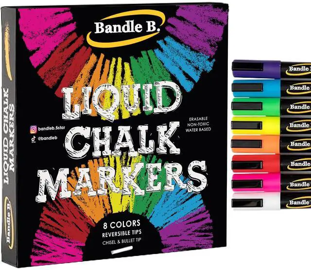 Main image of Chalk Markers - 8 Vibrant, Erasable, Non-Toxic, Water-Based, Reversible Tips. For Glass or Chalkboard Markers for Businesses, Restaurants, Liquid Drawing Chalk (Vibrant 6mm)