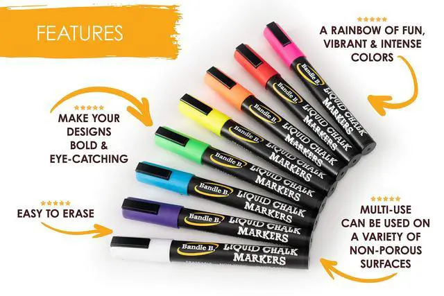 Alt view image 3 of 7 - Chalk Markers - 8 Vibrant, Erasable, Non-Toxic, Water-Based, Reversible Tips. For Glass or Chalkboard Markers for Businesses, Restaurants, Liquid Drawing Chalk (Vibrant 6mm)