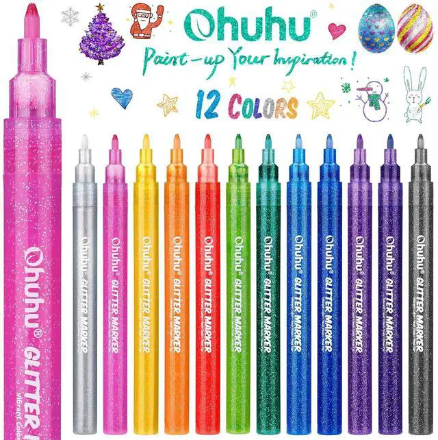 Alt view image 5 of 7 - Glitter Markers Pen: 12 Glitter Colors Metallic Shimmer Marker Fine Tip Water-based Ink for Kids Adults DIY Crafts Greeting Birthday Cards Making Mugs Wood- AP Certificated