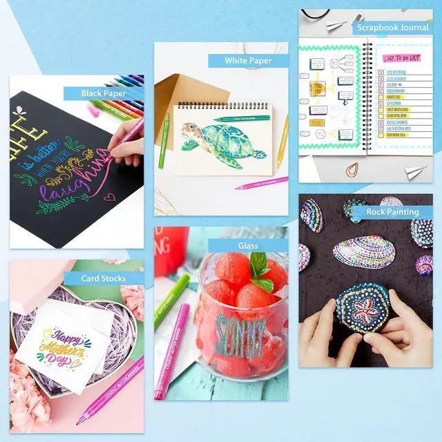 Alt view image 6 of 7 - Glitter Markers Pen: 12 Glitter Colors Metallic Shimmer Marker Fine Tip Water-based Ink for Kids Adults DIY Crafts Greeting Birthday Cards Making Mugs Wood- AP Certificated