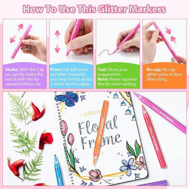 Alt view image 7 of 7 - Glitter Markers Pen: 12 Glitter Colors Metallic Shimmer Marker Fine Tip Water-based Ink for Kids Adults DIY Crafts Greeting Birthday Cards Making Mugs Wood- AP Certificated