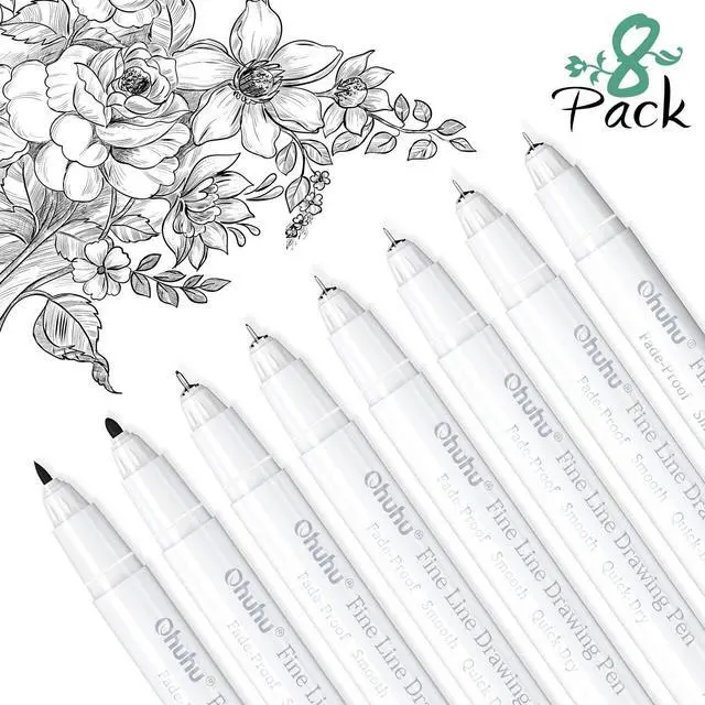 Alt view image 2 of 7 - Fineliner Pens Micro Drawing Pens: 8-size Tips (Ultra-fine, Fine & Brush) Waterproof Pigment Black Ink for Illustration Drawing Journaling Sketching for Artist Beginners