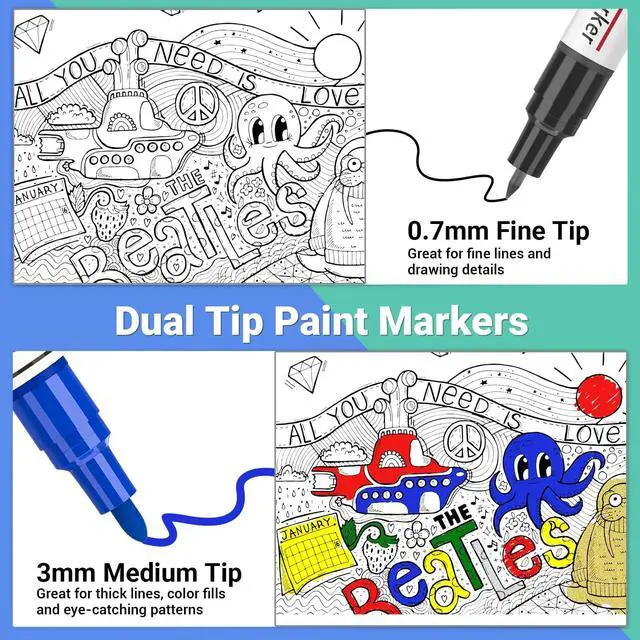 Alt view image 3 of 7 - Oil Based Paint Markers, 8 Colors Dual Tip Paint Pens Paint Markers(0.7mm & 3mm), Waterproof Paint Pen for Rock Painting, Metal Wood Glass Stone Canvas Mugs Fabric Plastic