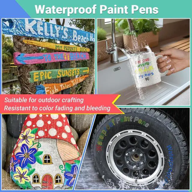 Alt view image 5 of 7 - Oil Based Paint Markers, 8 Colors Dual Tip Paint Pens Paint Markers(0.7mm & 3mm), Waterproof Paint Pen for Rock Painting, Metal Wood Glass Stone Canvas Mugs Fabric Plastic